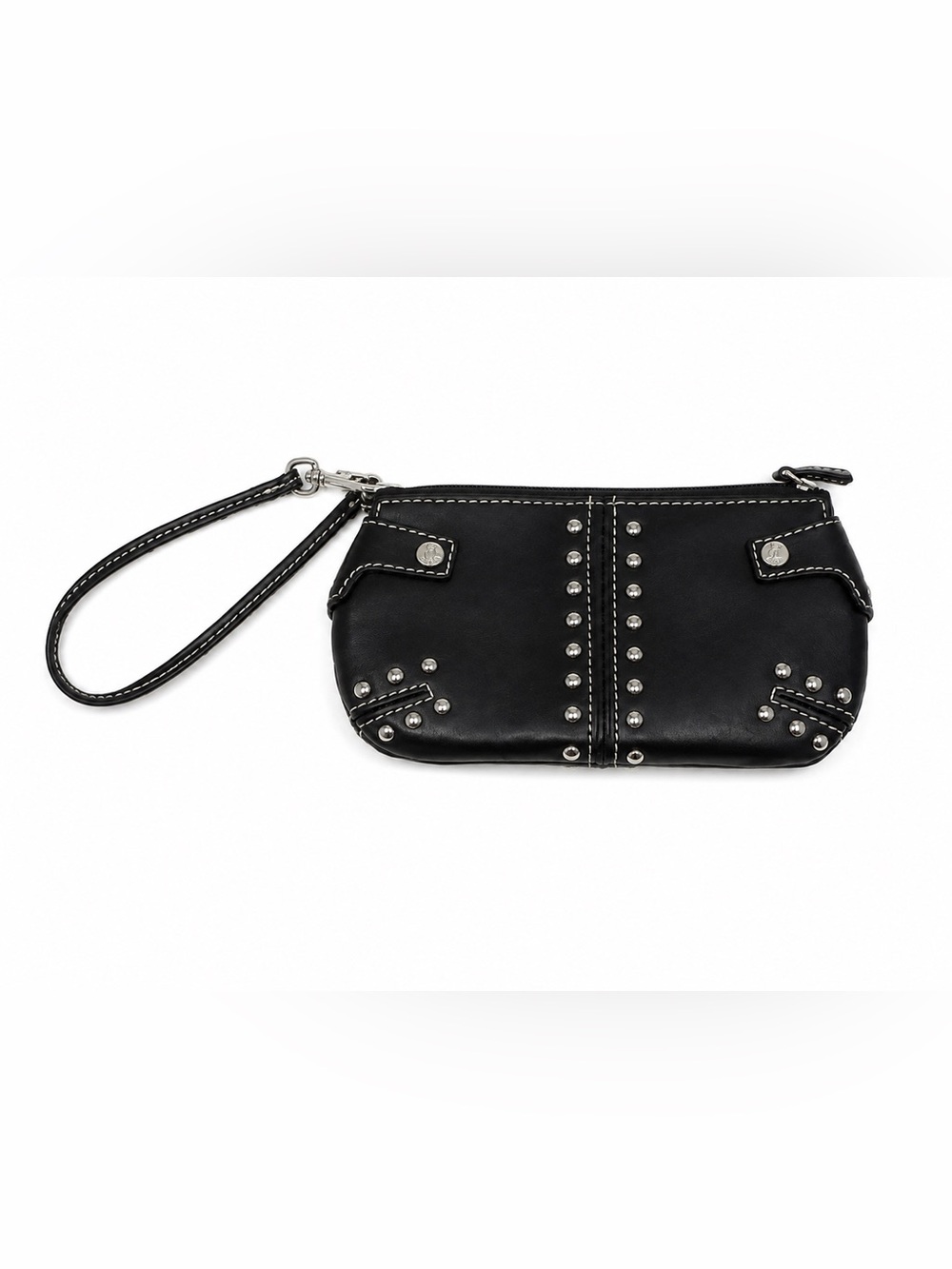 Michael Kors Black Studded Leather Wristlet/Clutch With Silver Hardware